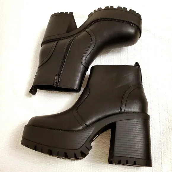 UNIONBAY Women’s Black Paula Platform Heeled Chunky Lug Sole Ankle Boots - 7.5 - Picture 7 of 15
